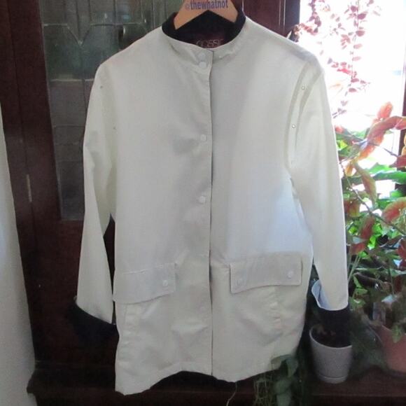 Vintage Classic White Windbreaker Jacket Snap Front Pockets Sz 16 Singapore Barn - Picture 8 of 17